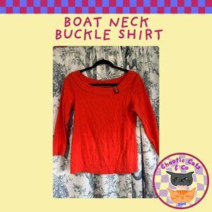 Boat Neck Buckle Detail Top